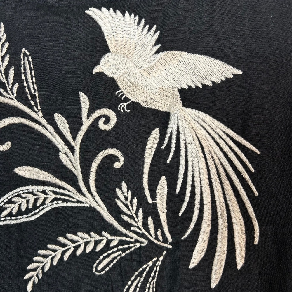 Johnny Was Linen Dress Large Lagenlook Bird Floral Tiered NWT Nature Earthy - Picture 12 of 12